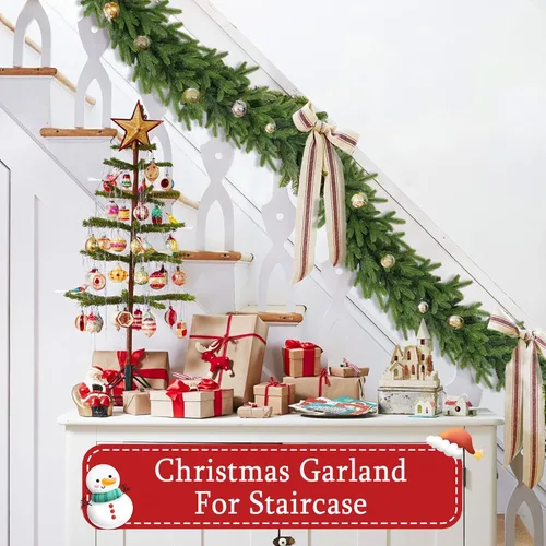 Vista 6 de Guirnalda de Navidad de 9 pies para barandilla de escalera, suave, flexible, realista, cedro artificial, pino, invierno, verde, guirnalda de Navidad