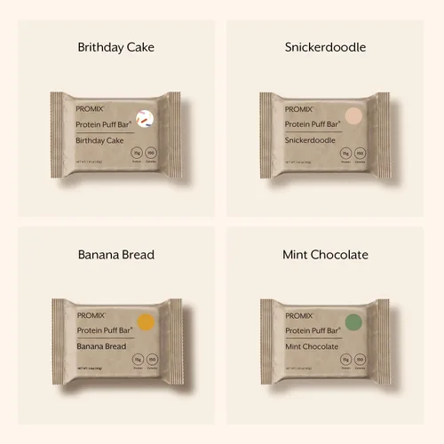 Vista 7 de ProMix Nutrition Barras de proteína de soplado - Paquete surtido - Pastel de cumpleaños, Snickerdoodle, Pan de plátano, Menta y chocolate - Delicia