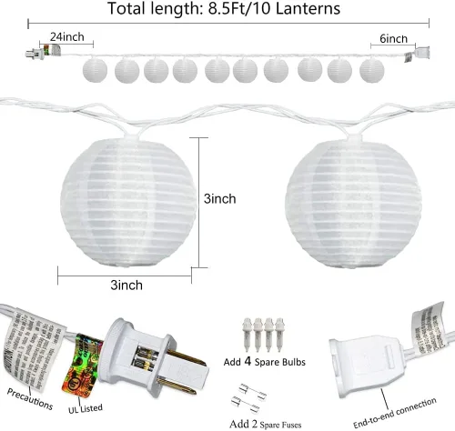 Vista 2 de Abeja luces de cadena de linterna de nailon blancas, luces de cadena de linterna blancas para exteriores de 8.5 pies con 10 luces, decoraciones