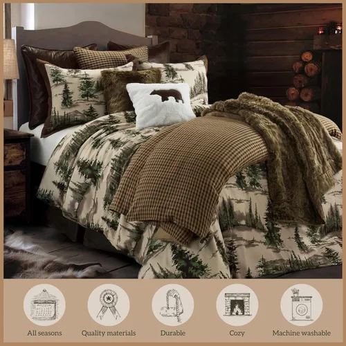Vista 7 de Paseo Road Cabin Bedding Joshua - Juego de edredón de 3 piezas con fundas de almohada, ropa de cama matrimonial de bosque bosque, juego de edredón