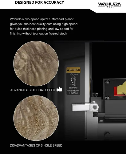Vista 4 de Wahuda Tools Cepilladora de cabeza de corte en espiral de 13" con puntas de carburo de 4 lados (dos velocidades-nuevas)