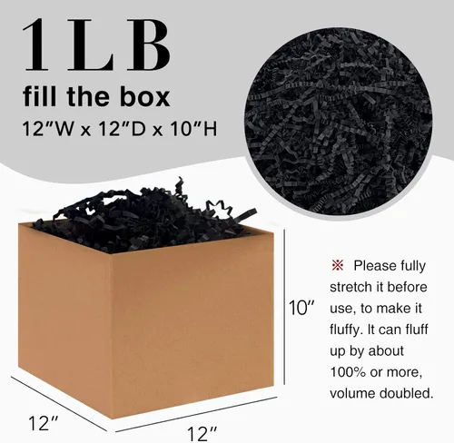 Vista 2 de Relleno de papel triturado de corte arrugado de 1 libra para bolsa de caja de regalo y cesta en días festivos (Negro)