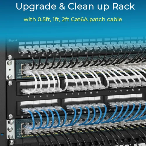 Vista 7 de Rapink Patch Cables Cat6a - Paquete de 24 cables de conexión Ethernet Cat6a de 0.5 pies, soporte 10G, cable de conexión Cat 6 sin enganches