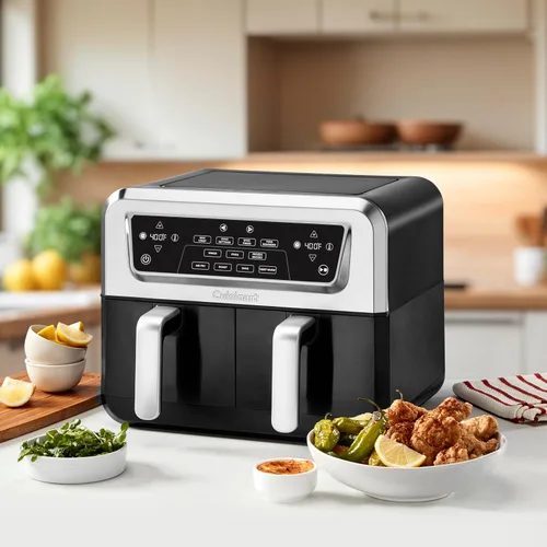 Vista 2 de Cuisinart Freidora de aire de 2 cestas, 2-4.25 QT, total 8.5 QT, 4 funciones: freír al aire, asar, hornear y mantener caliente, características Sync