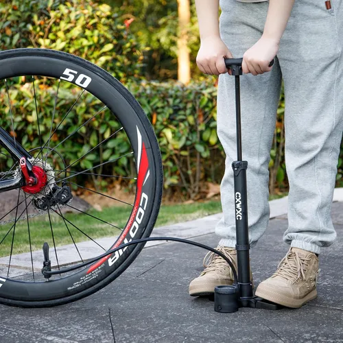 Vista 7 de Bomba de bicicleta con manómetro - Bomba de neumático de bicicleta de 160 PSI se adapta a válvulas Presta y Schrader - Bomba de aire portátil