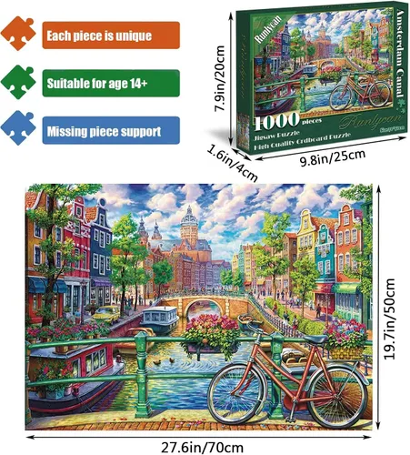 Vista 6 de Rompecabezas de 1000 piezas para adultos, 1000 piezas, juguetes educativos del canal de Ámsterdam, rompecabezas de decoración familiar