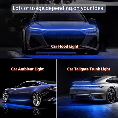 Vista 2 de Tira de luz para capó de automóvil, 31 pulgadas, tira de luces LED azules exteriores para capó, flexible, impermeable, escaneo dinámico DC12V, luces