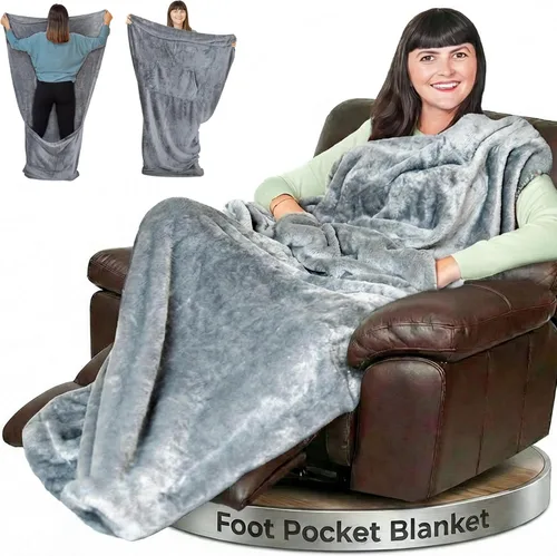 Vista 11 de EzrAllora Manta premium de doble capa con bolsillo para el pie con bolsillo marsupial, regalos para dormitorio, manta de televisión, regalos