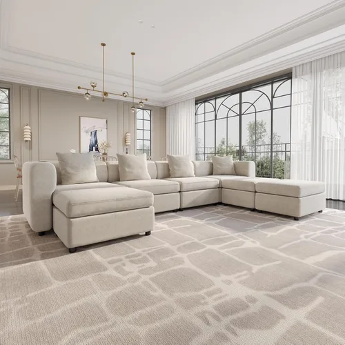 Vista 149 de Guyii Sofá modular de terciopelo, moderno sofá de 4 plazas de gran tamaño con 3 almohadas y reposapiés de almacenamiento, sofá convertible de 115.74