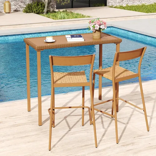 Vista 4 de Tangkula Mesa de bar para patio, marco de metal rectangular resistente, mesa de altura de mostrador de 48 pulgadas, para patio trasero, piscina