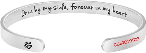 Dog Memorial Cuff Bracelet Remembrance Loss of Pet Jewelry Sympathy Gift Engraved Pets Name