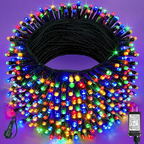 Vista 47 de Tira de luces LED de Navidad de 40 pies con 120 luces LED para exteriores, impermeables, 8 modos, cadena de alambre verde, luces parpadeantes