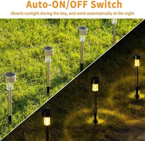 Vista 4 de GIGALUMI Luces Solares para Senderos, Acero Inoxidable IP44 Impermeables Encendido/Apagado Automático Luces LED Solares para Exteriores para Jardín