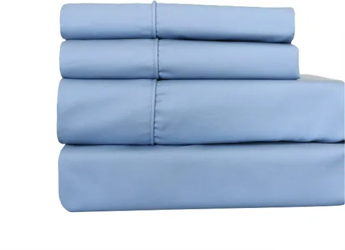 Solid Blue Top Split King: Sábanas ajustables tamaño King, juego de sábanas de 4 piezas, 100% algodón, 650 hilos, satén, bolsillo profundo