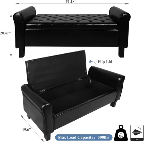 Vista 17 de Babion Banco otomano de almacenamiento con brazos, banco de extremo de cama para dormitorio, banco de almacenamiento con botones para entrada, sala