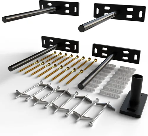 Vista 13 de Juego de 4 soportes para estantes flotantes de servicio pesado (placa base de 1/4 de pulgada de grosor) de acero dulce pintado en negro/soporte