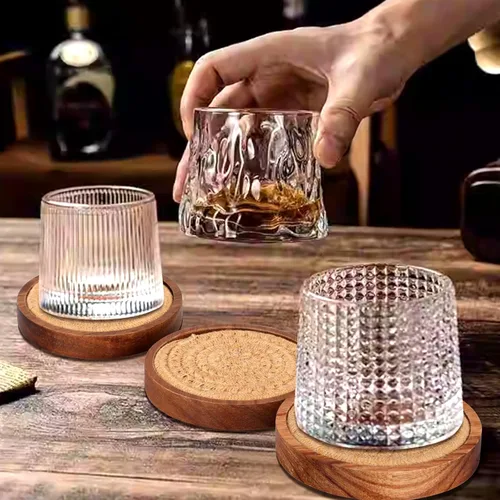 Vista 5 de Juego de 5 posavasos de madera absorbentes de 4 pulgadas, posavasos modernos de madera de acacia para bebidas, decoración de mesa auxiliar, granja