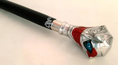 Vista 6 de Bastón antiguo de madera con mango de cabeza de Joker para hombres y mujeres, bastones decorativos y bastón, longitud total 37 pulgadas