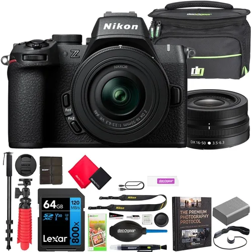 Nikon Cámara sin espejo Z50II con NIKKOR Z DX 0.630-1.969 in f/3.5-6.3 VR Lens 1786 Content Creator Bundle con bolsa de fotografía Deco Gear + Negro