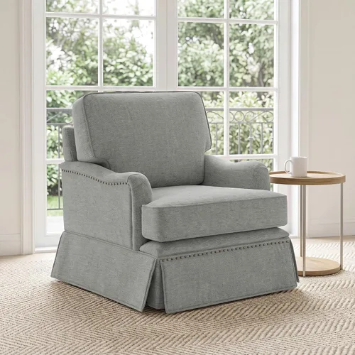Vista 8 de Silla decorativa giratoria con otomana de almacenamiento, gris a rayas
