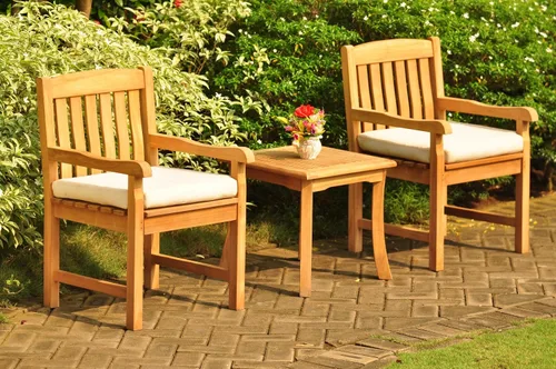 Nuevo 3 pc lujoso Grado-A madera de teca al aire última intervensión juego de comedor – 21" Giva cuadrado mesa auxiliar y 2 Devon brazo/Capitán
