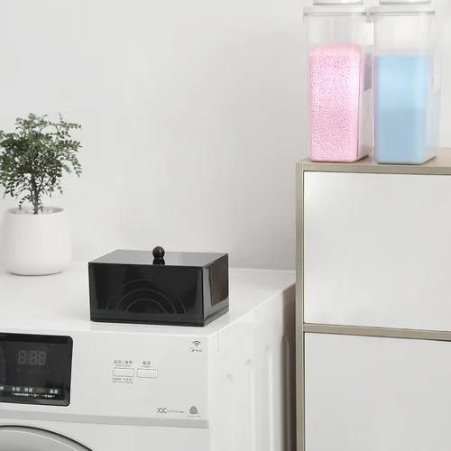 Vista 5 de zoocatia Porta hojas para secadora de lavandería, contenedor de cápsulas de detergente transparente, dispensador de bolas de secadora con tapa, caja