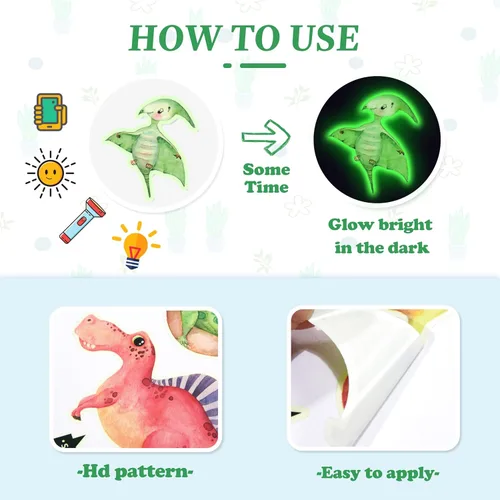 Vista 4 de Calcomanías de dinosaurios que brillan en la oscuridad, pegatinas luminosas para el techo, decoración para dormitorio de niños, gran decoración