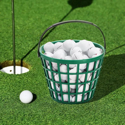 Vista 6 de Bekith Paquete de 2 cestas de plástico para pelotas de golf, cubo de pelota de golf con asa, capacidad para 40-50 bolas, color verde