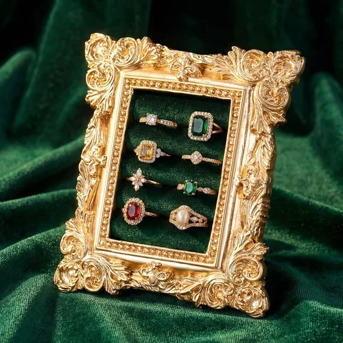Vista 18 de Liliaafar Soporte de anillo vintage con arco negro para exhibición de boda, joyero de gamuza, marco para aretes, bandeja de aniversario, compromiso