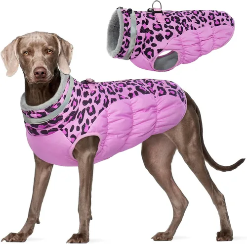 Vista 32 de FUAMEY - Abrigo para perro, chaqueta cálida de invierno, acolchada, chaleco reflectante con arnés, chaqueta de nieve impermeable con cremallera, a