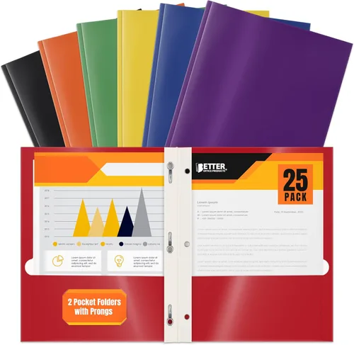 Better Office Products Carpetas de papel laminado brillante de 2 bolsillos con puntas, colores surtidos, tamaño carta, carteras de papel con 3