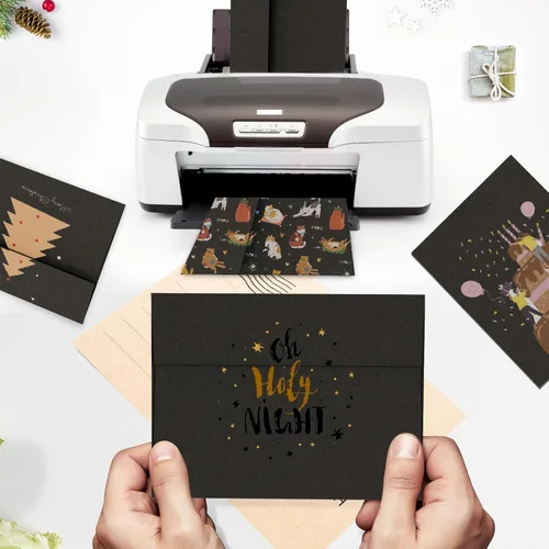 Vista 5 de Paquete de 100 sobres negros A7, sobres autoadhesivos imprimibles Goefun para invitación, tarjetas de felicitación de 5 x 7, graduación, cumpleaños