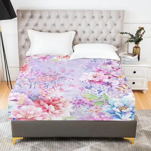 Vista 16 de YIYEA Sábana Bajera con Flores, Sábana Bajera de Bolsillo Profundo de Microfibra Cepillada Doble Premium Tamaño Individual, Sábana Bajera Inferior