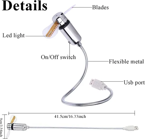 Vista 6 de Sokelinn-six Ventilador LED USB, mini ventilador de refrigeración flexible portátil alimentado por USB con interruptor para computadora