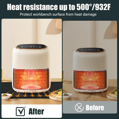 Vista 5 de Tapete resistente al calor para sitio de freidora de aire, tapete de silicona a prueba de fuego para encimera de cocina, antideslizante e negro