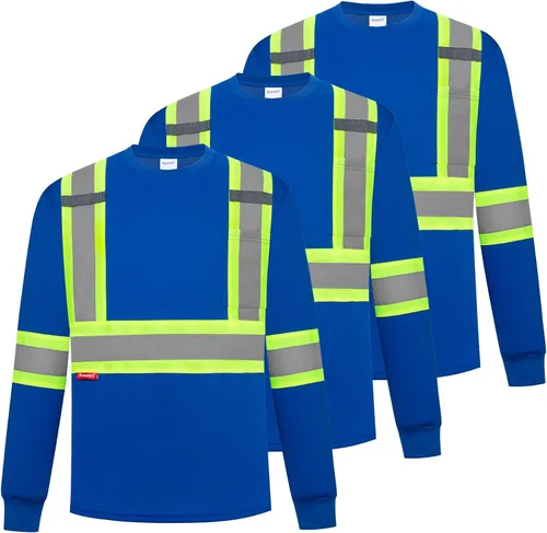 Vista 18 de ProtectX Camisetas de seguridad reflectantes de manga larga resistentes para hombre, de alta visibilidad para construcción, clase 2-3 tipo R