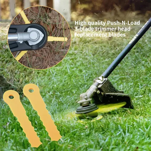 Vista 4 de ORAEVY 30 cuchillas de nailon de repuesto Push-N-Load compatibles con Weed Warrior 3 cuchillas y cabezal Pivotrim Hybrid 2-N-1, ajuste universal