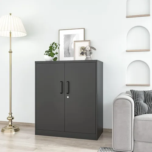 Vista 6 de 36" H Metal Garage Cabinet, 2 Doors Storage Cabinets, Steel Utility Tool Caninet, Short Locking Caninets with Adjustable Shelves, Black Lockable