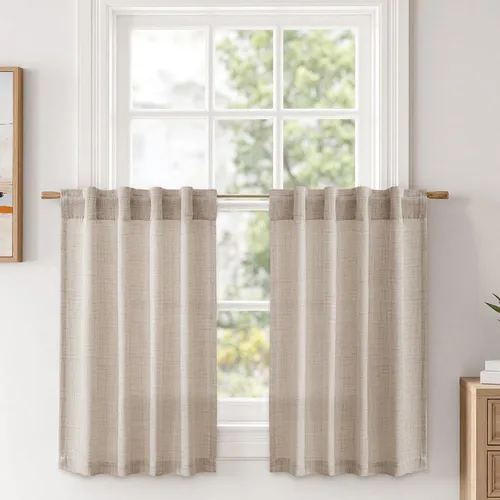 Vista 40 de MIULEE - Cortinas de lino sintético de 96 pulgadas de largo, 2 paneles, cortina semitransparente natural con pestaña trasera, bolsillo para barra