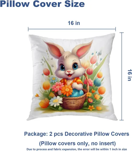 Vista 5 de Batmerry Bunny Basket of Flowers Cute Rabbit Spring Scene Throw Pillow Covers, A Cute Bunny Flowers Decorative Pillow Covers Digital Printing