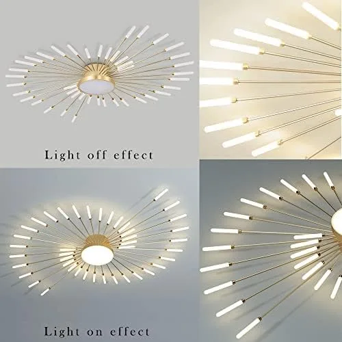 Vista 4 de Lámpara de techo LED de 42 pulgadas, 20 luces de techo modernas, lámpara de techo empotrada, iluminación de interior dorada para sala de estar
