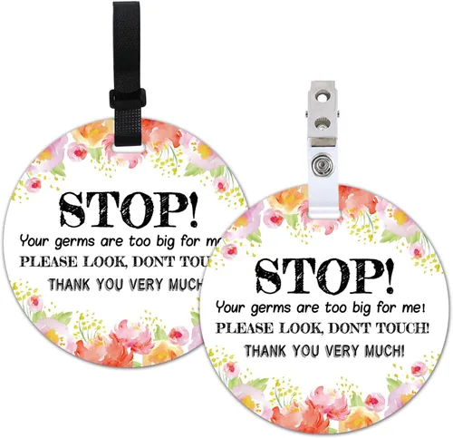 Señales de seguridad para bebé, no tocar, paquete de 2 etiquetas de flores para asiento de automóvil y cochecito (5 pulgadas)