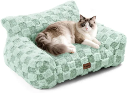 Vista 14 de Made4Pets Cama Sofá para Perros, Suave Sofá Interior para Mascotas de Piel Sintética a Cuadros, Cómodo Sofá Esponjoso para Perros con Espuma
