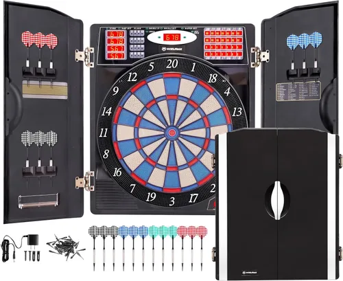 WIN.MAX Electronic Dart Board Cabinet Set, LED Electric Digital Dart Boards for Adults with Cabinet, Includes 12 Soft Tip Darts