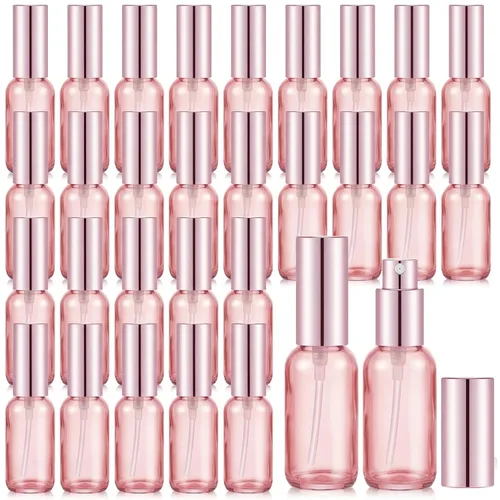 Vista 13 de Roshtia - 30 unidades de botellas de spray de vidrio negro de 1 oz/30 ml, rellenables, para perfume, atomizador, botellas vacías decorativas