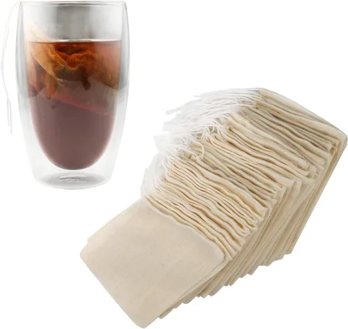 Vista 5 de Bolsas de filtro de té, paquete de 50 bolsas de té de algodón reutilizables, bolsas vacías sin blanquear, bolsas de filtro ecológicas para té