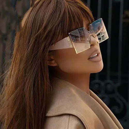 Vista 3 de MINCL - Lentes de sol de pantalla grandes para mujer con protección UV400 estilo de moda vintage de lujo planos futuristas