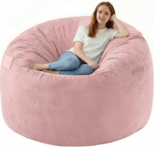 Vista 38 de Puf de 5 pies, puf grande con relleno de espuma viscoelástica, sofá puff esponjoso con funda de terciopelo holandés, puf redondo para sala de estar