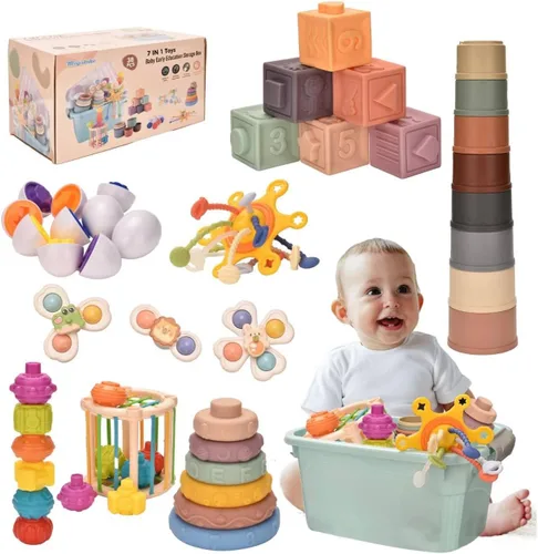 Juguetes Montessori para niños de 1 año, juguetes para bebés de 6 a 12 meses, bloques de construcción apilables y suaves, huevos de combinación y de