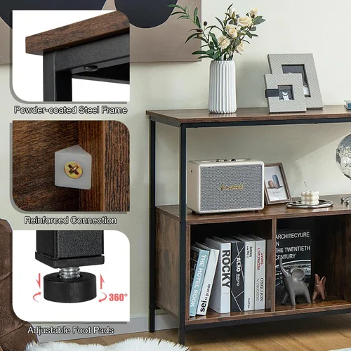 Vista 6 de PETSITE Mesa de buffet aparador con gabinete de almacenamiento y estantes, soporte industrial para horno de microondas, estación de barra de café